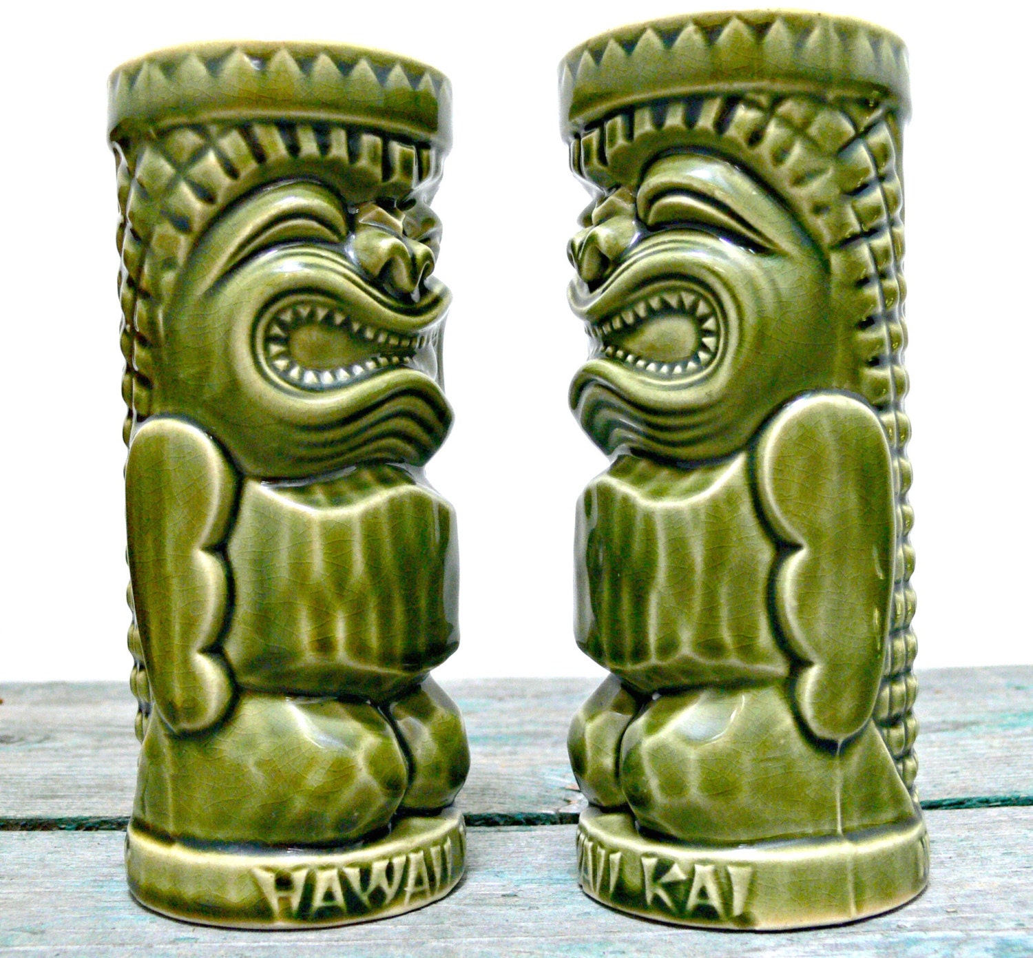 Vintage Hawaii Kai Ceramic Tiki Mugs Set of 2