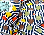 Fall Cuties glitter leaves on navy wonky stripes 7/8" grosgrain ribbon Il_170x135
