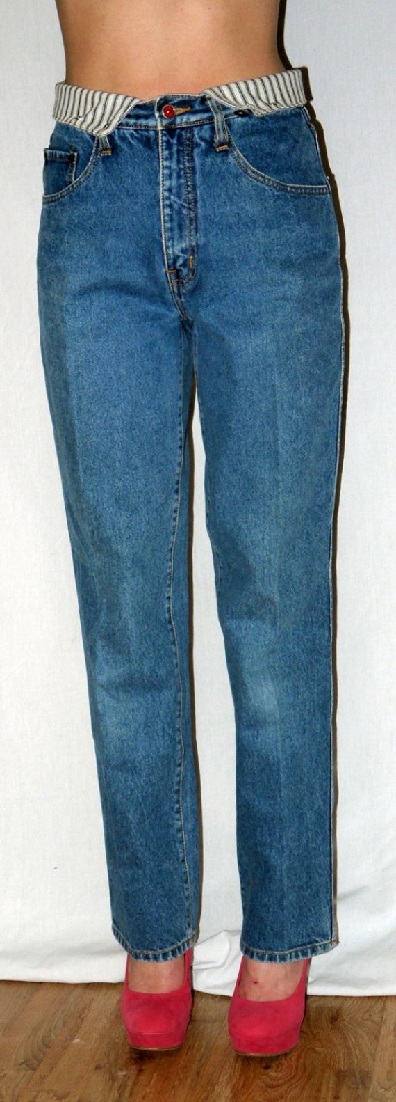 Rebel .. vintage 80s 90s fold over jeans / 1980s yoke baggy