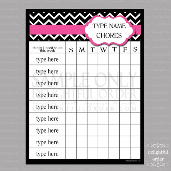 Editable Pink Chevron Chore Chart PDF File Instant