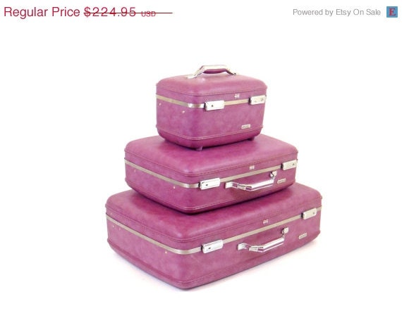 Suitcase Set Vintage Luggage Set Purple Pink