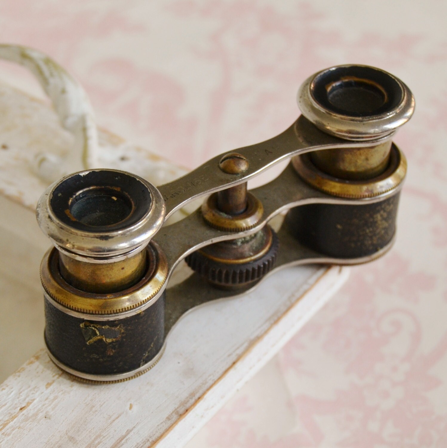 Vintage Leather Binoculars Marked Marquise Paris