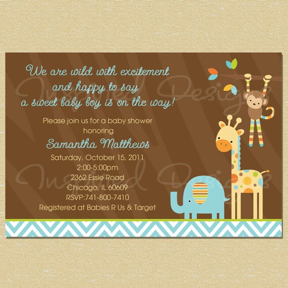 Blue Modern Chevron Jungle Animals Baby Shower Invitation - Boy Il_570xn
