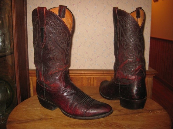 Lucchese 2000 Black Cherry Ostrich & Leather by Dotyvintage