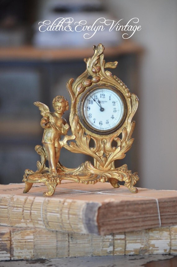 Antique New Haven Cherub Clock Mantle Clock Porcelain Dial