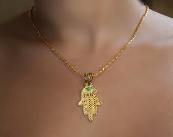 Hamsa charm necklace, gold necklace, Judaica jewelry, hamsa charm, hamsa necklace, evil eye charm necklace