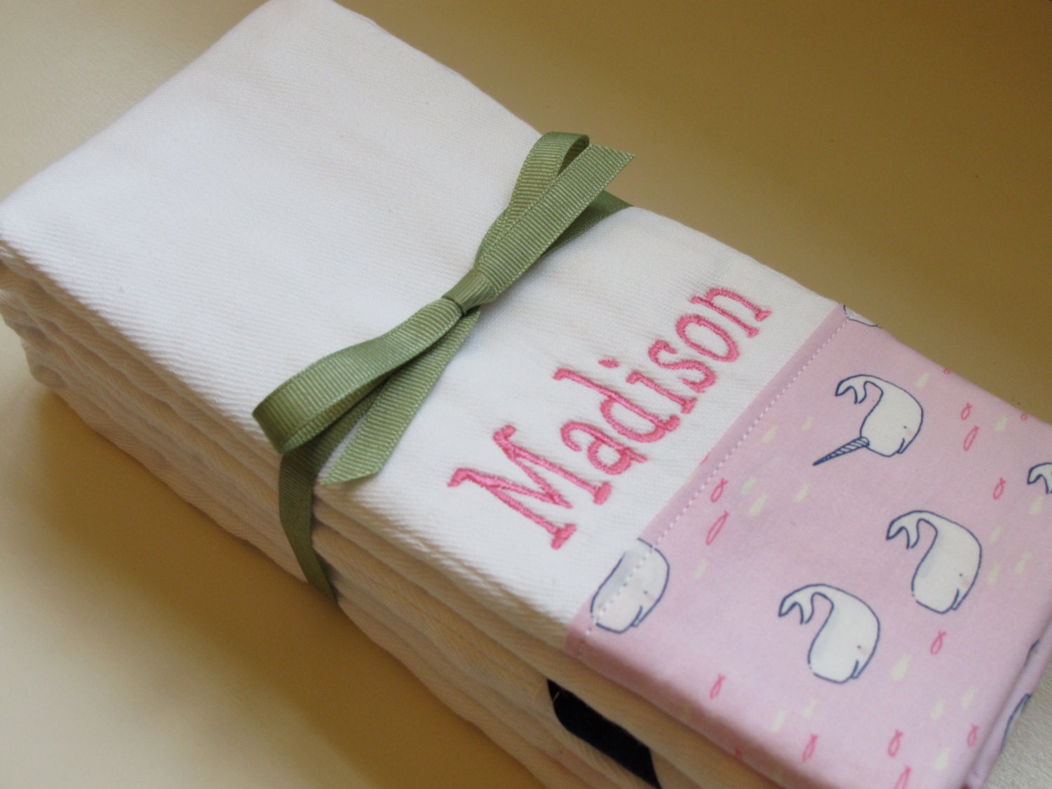 Personalized Monogrammed Burp Cloths Baby Girl Set