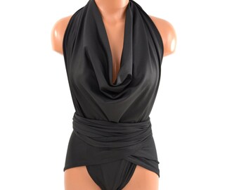 Large Bathing Suit Dark Charcoal Grey Wrap Around Swimsuit Convertible Swimwear for Women, Teens and Maternity