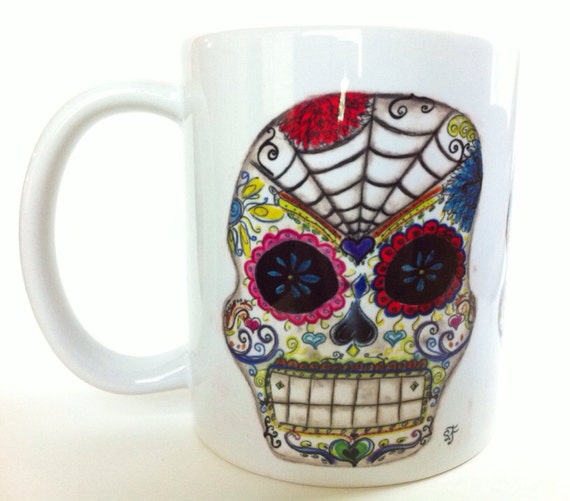 Sugar Skull Mug Day of the dead dia de Los muertos by InkyDreamz