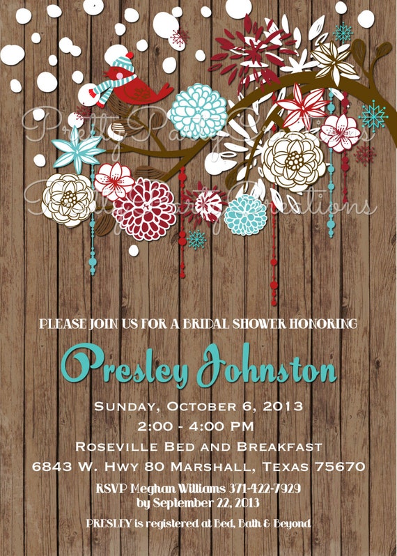 RUSTIC WINTER BIRD bridal shower, holiday party invitation - You Print Il_570xn