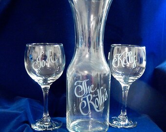 Personalized Wine Unity Set with Full Liter Decanter and Two - 10 oz. wine glasses