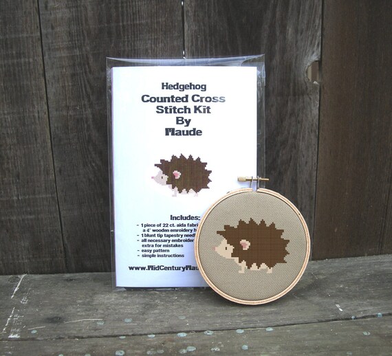 Hedgehog Cross Stitch Kit Needlepoint Project complete easy