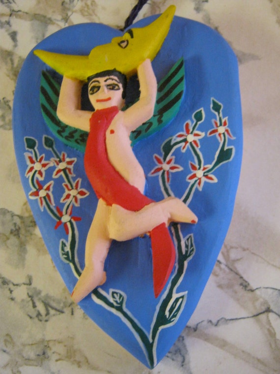 Mexican Angel Wood Wall Hanging, vintage