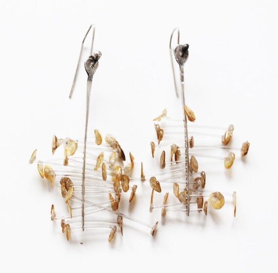 Silver brown earrings Long dangle earrings Every day