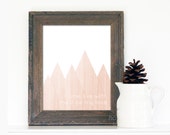 Minimalist Peach Love Typographic Poster - Geometric Triangle Art - Coral Pink Wood Grain Digital Art Print