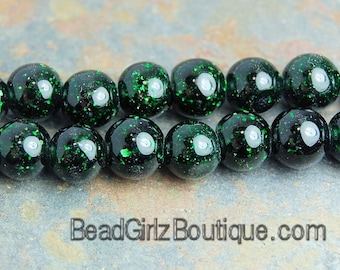 Green Goldstone Beads 4mm round -15 inch strand