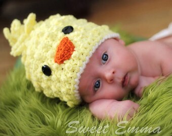 Baby hat CROCHET PATTERN - Spring Chick Beanie - PDF Digital File newborn baby photo photography prop bird handmade