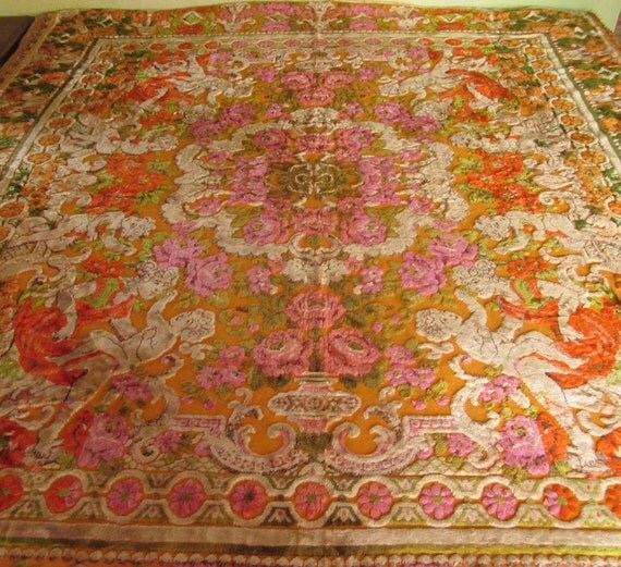 Vintage Gypsy Bedspread Italian Cut Velvet Wedding Blanket