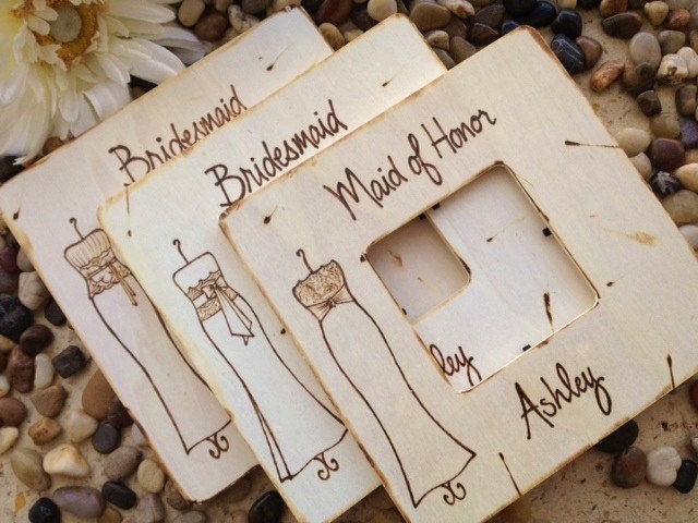 Set of 11 Bridesmaid Favors Wedding Thank you Gifts for your Girls Rustic Chic Frames with YOUR Dress