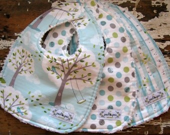 Baby Bibs - Set of 3 - Backyard Baby in Windy Day, Dots, Birch Tree