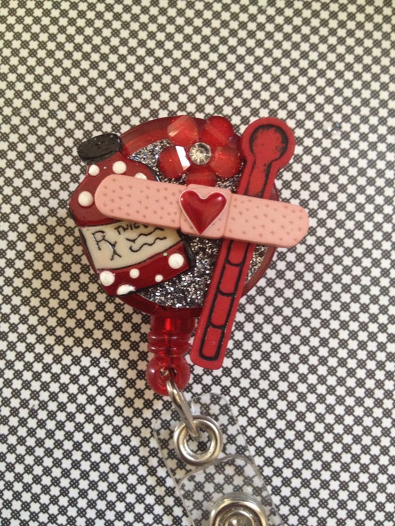 Retractable ID Badge Holder Nurse Red by BadgeButton on Etsy