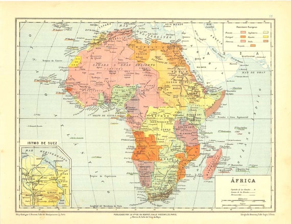 Antique Map of Africa 1912 Political Division