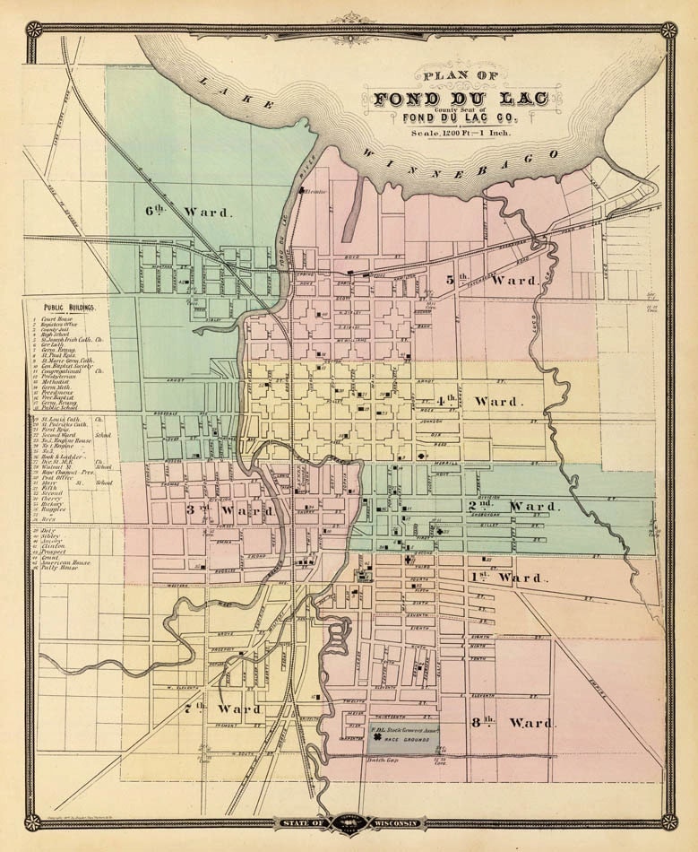 Fond du Lac Wis. map Old map restored by AncientShades on Etsy