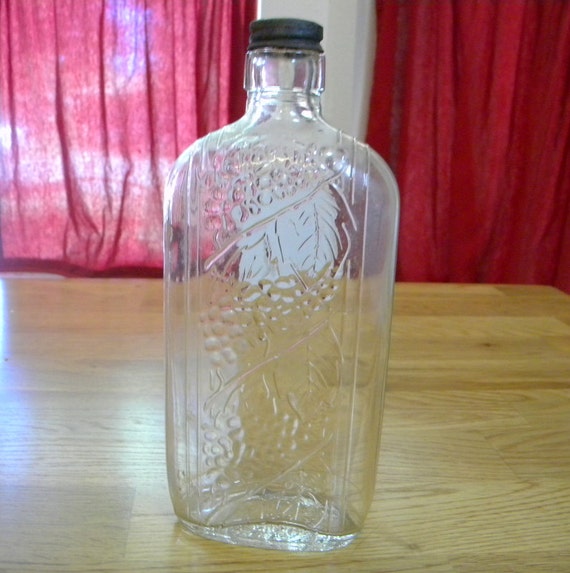 Midcentury wine bottle embossed with grapes by TreasuresFromTexas