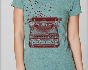 Freedom of Speech Women's T Shirt Vintage Typewriter Birds Writer's Gift Tee American Apparel Tee s, m, l, xl 8 COLORS
