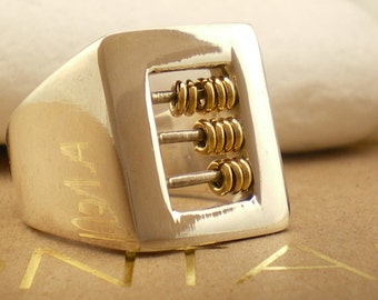 Sterling Silver Ring with K18 Gold - "Abacus"