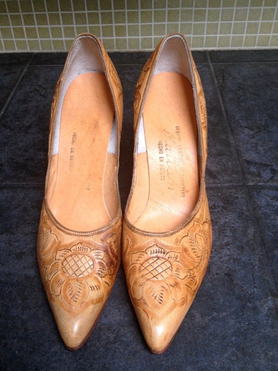 tooled leather pumps