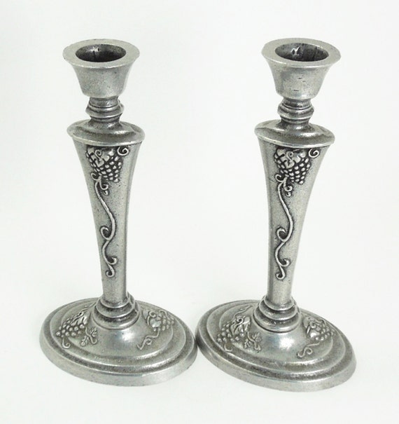 SALE Vintage statesmetal pewter candlesticks with grape vine