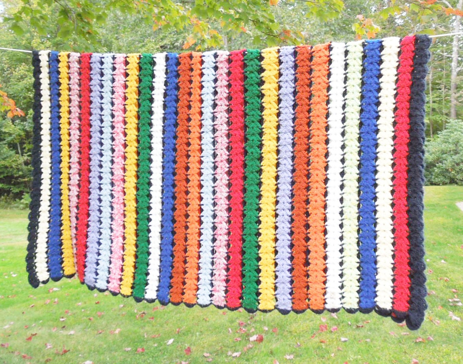 SALE Vintage crochet afghan blanket throw in colorful