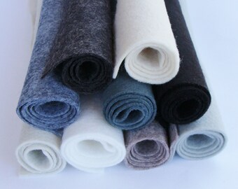 Black White Greys 9 Color Pack Merino Wool Felt Blend Fabric Sheets