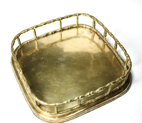 Hollywood Regency Brass Bamboo tray- unusual square shape