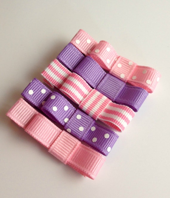 Baby Hair Clips Baby Pink and Purple Set Tuxedo Bow