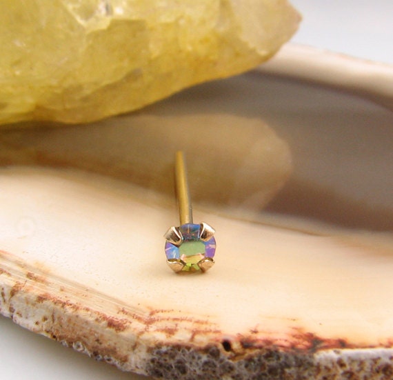 14KT Solid Yellow Gold Straight Nose Stud Ring by JustNoseRings