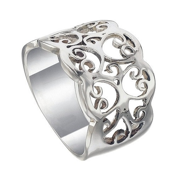 Filigree Band Sterling Silver Women Ring by jewelkingthai on Etsy