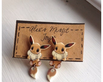 Kawaii Eevee Pokemon Clinging Earrings Fake Gauges