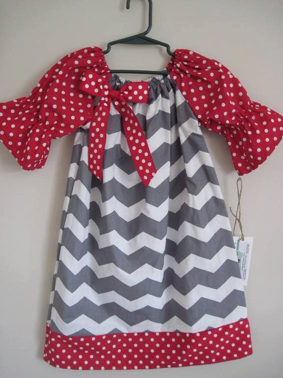 Grey Chevron Children's Dress with Red Polka Dot by OooLaLaDesigns