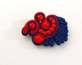 Marine red / blue Soutache brooch, Russian braid, Soutache embroidery brooch