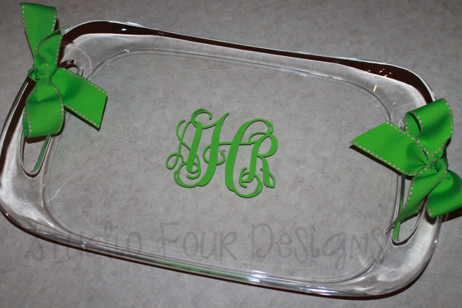 Personalized CLEAR Acrylic Serving Tray with handles
