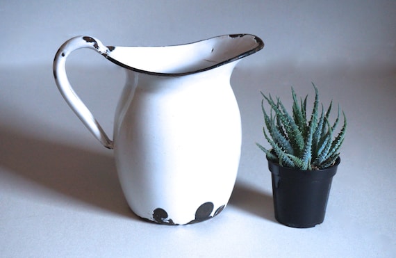 Vintage White Enamel Pitcher 8