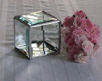 Clear beveled glass box 3 x 3 x 3 inches square to hold small treasures