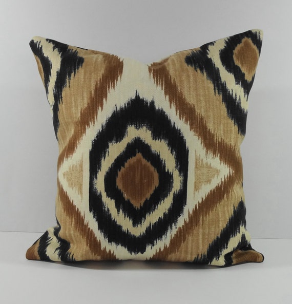 IKAT Designer Brown and Black Decorative Pillow by pillows4fun