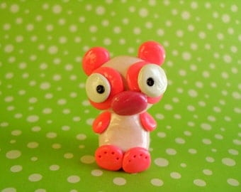 Pink Panda Bear Polymer Clay Animal Ooak Gift Figure Figurine Miniature Cute