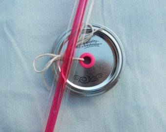 Mason Jar Drink Lid and Straw - Pink Grommet and Matching Straw - Create your own Mason Jar Tumbler