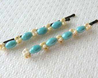 Light Blue Bobby Pins Glass Bead Hair Pins Beaded Hair Accessories Hair Jewelry Barrette for Girls BACK TO SCHOOL Hair pins