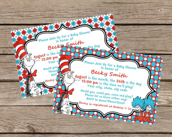 Cat in the Hat Baby Shower Invitation: Printable 4x6 or 5x7