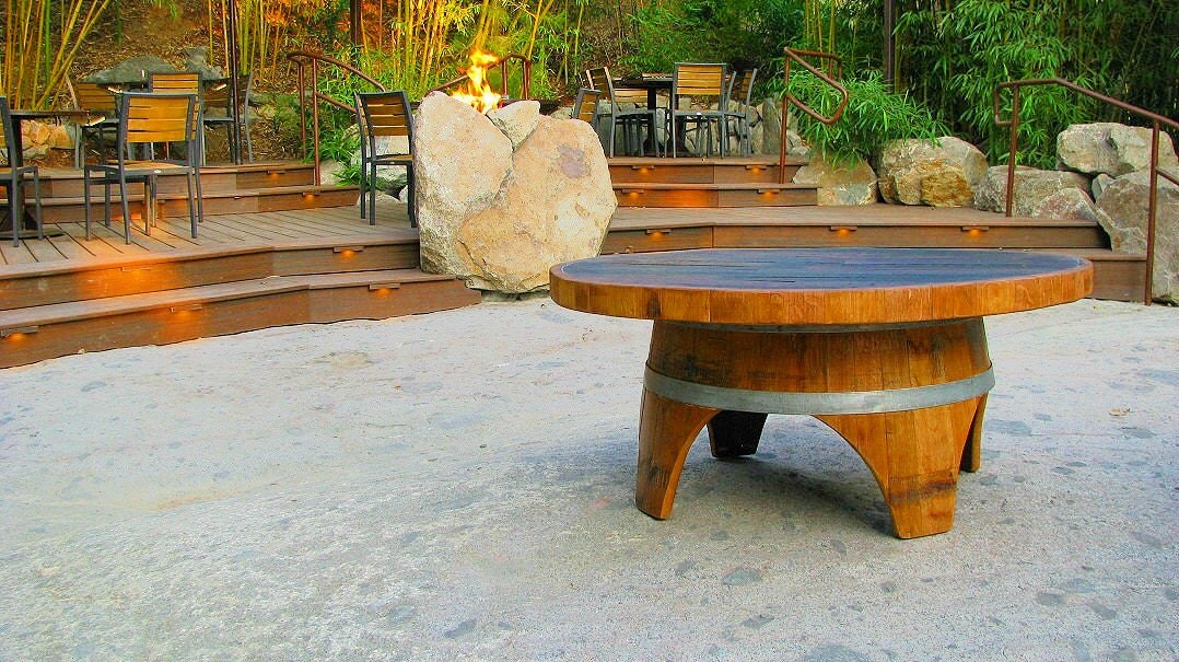 Wine Barrel Stave Coffee Table Round red by